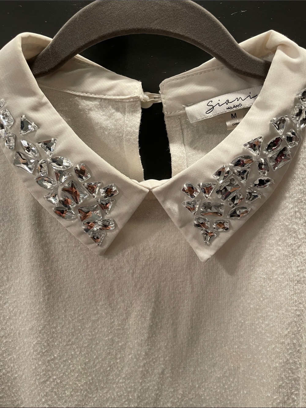 Embellished Collar White Women's Top
